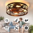 thumbnail image 4 of 20 inch Flush Mount Ceiling Fan Light, Caged Ceiling Fans with Lights Black, Farmhouse Small Ceiling Fan with Light Fixture, Reversible Fan with E26 Bulbs for Bedroom, Office, Kitchen, 4 of 8