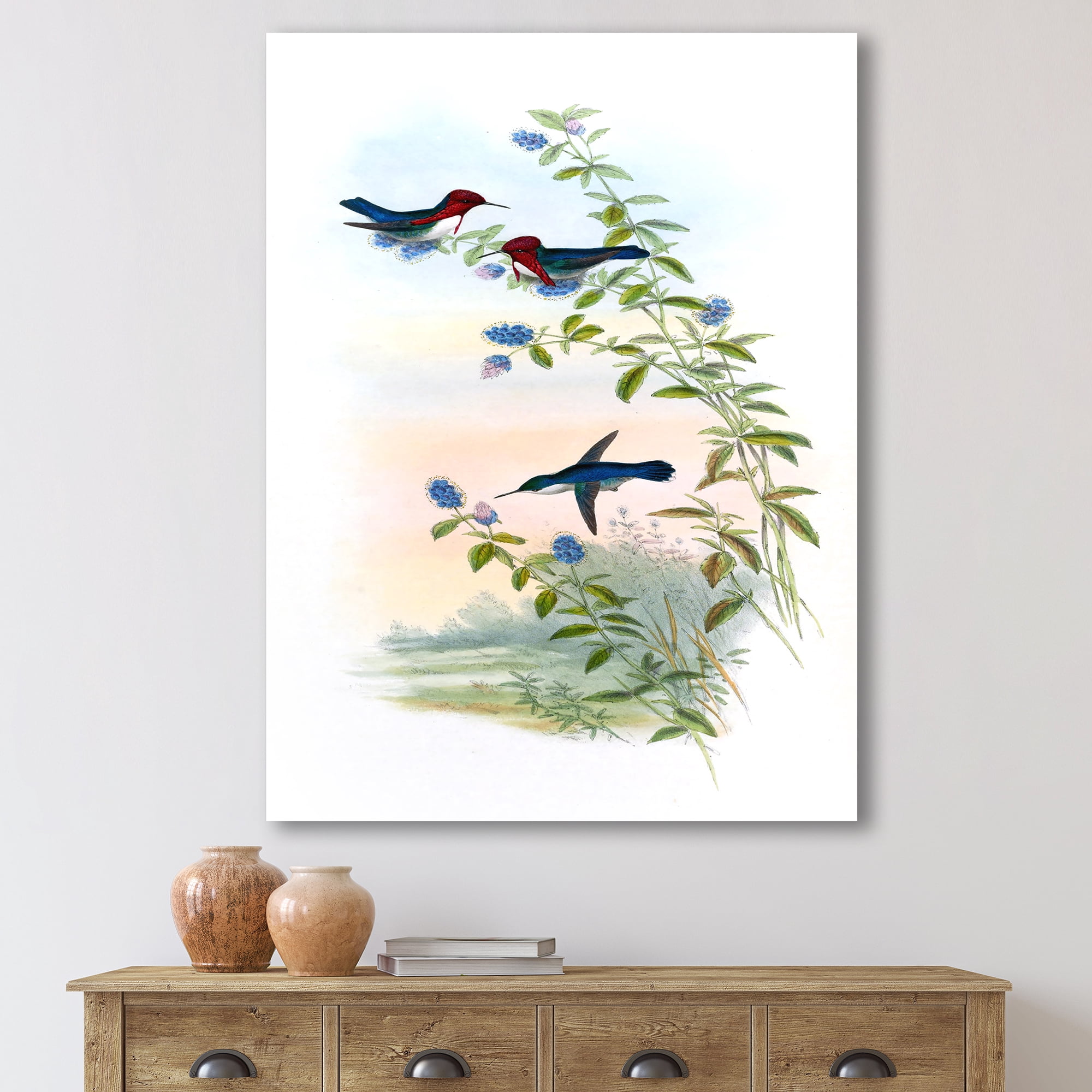 Designart ' Ancient Hummingbird II ' Traditional Canvas Wall Art Print
