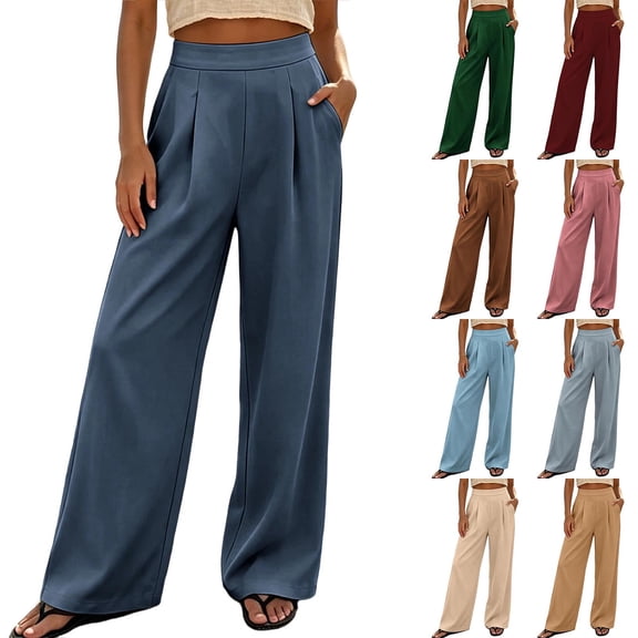 Chiccall Women's Pleated High Waist Wide Leg Dress Pants Loose Fit Work Office Trousers with Side Pockets