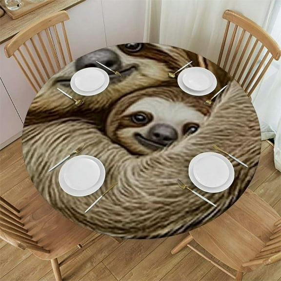 Patifu Sloths Tree Branch Romance Round Tablecloth Stain-Resistant Washable 100% Polyester Fabric Ideal for Indoor Outdoor Restaurants Weddings Parties Waterproof Fabric 31"-35
