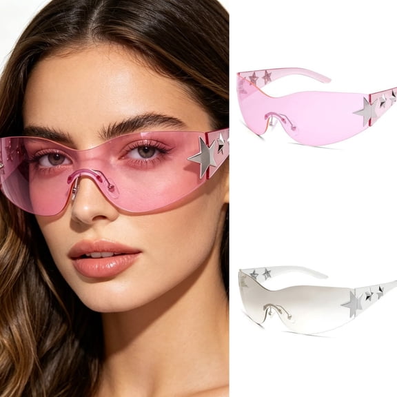 Star Pattern Rimless Photochromic Cycling Sports Glasses Windproof Outdoor Running UV Protection Goggles 5.91"