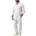 thumbnail image 5 of DORKASM Men's Linen 2 Piece Set Long Sleeve Shirt Pants Outfit White L, 5 of 6