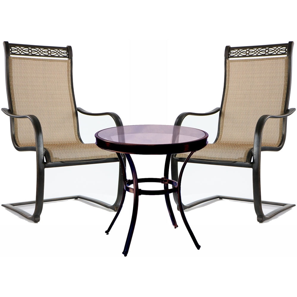 Hanover Monaco 3 Piece Outdoor Patio Bistro Set Garden Backyard Patio Furniture Conversation Bistro Set With Glass Top Dining Table And Spring Sling Chairs Walmart Com Walmart Com