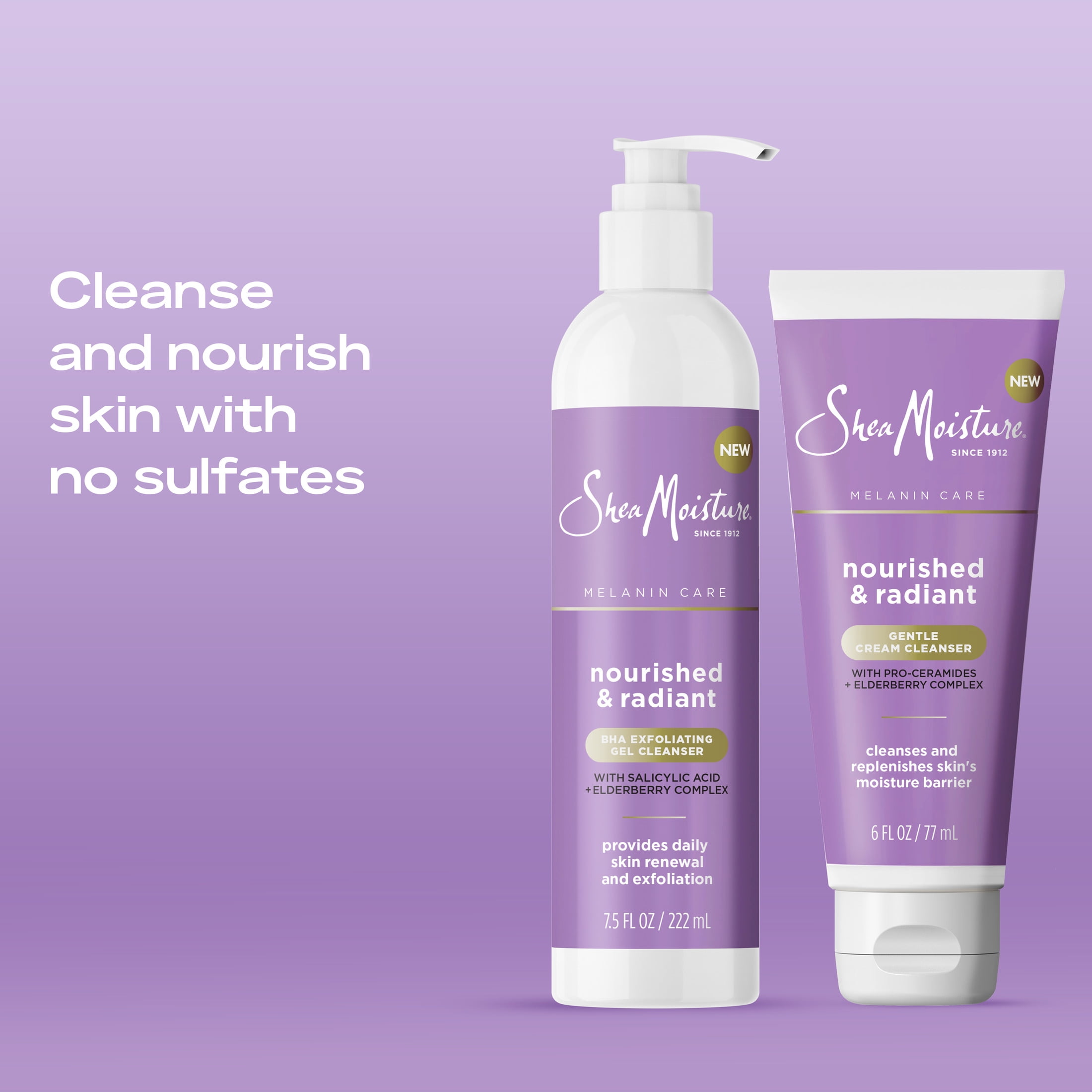 SheaMoisture Melanin Care Cream Cleanser with Pro-Ceramides + Elderberry Complex All Skin, 6 oz