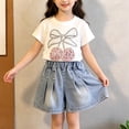 thumbnail image 3 of Hrsba Toddler Girl Outfits Short Sleeve Crew Neck Tee And Elastic Waist Denim Shorts Two Piece Set, 3 of 7
