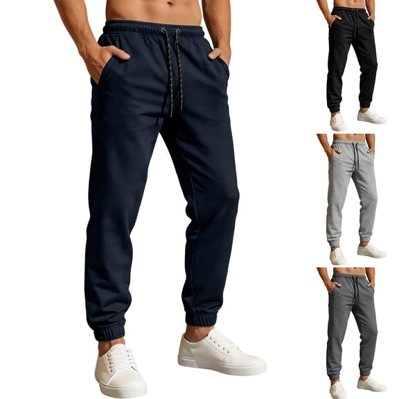 Sweatpants Men Elastic Waist Drawstring Long Pants Casual Sports Loose Breathable Jogger Pants