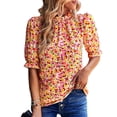 thumbnail image 2 of Blusas de trabajo estampadas,Blusa de mujer Blusa con estampado floral Blusa con cuello alto Funcionalidad versátil, 2 of 6