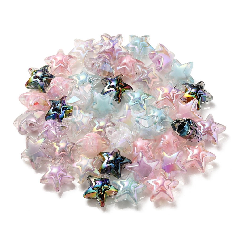 500pcs UV Plating Rainbow Iridescent Transparent Acrylic Beads Two Tone Star Mixed color 15.5~16x16.5x9.5mm Hole: 2.6mm