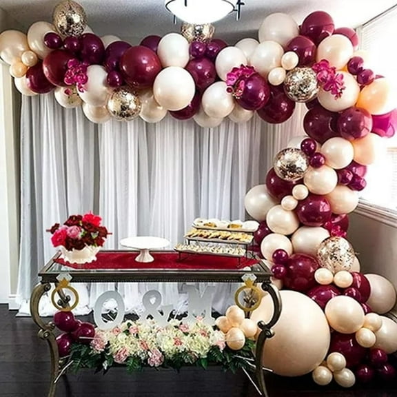 MMTX Burgundy Blush Balloons Garland Arch Kit, Wine Red Champagne Gold Balloons, Confetti Metallic Balloons for Women Birthday Baby Shower Wedding Party Decorations