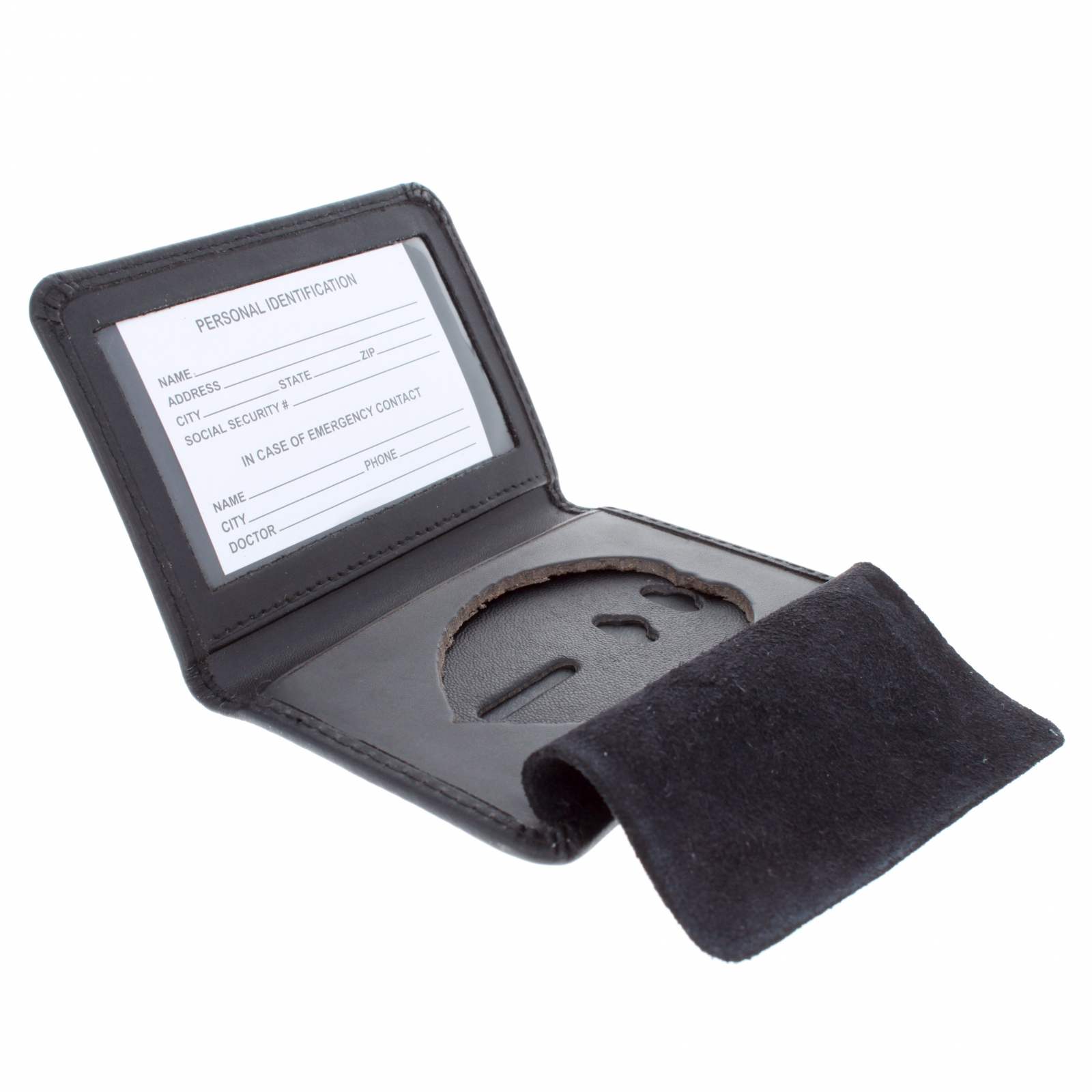 ASR Federal Black Bifold Leather ID Card and Badge Holder Police Gear, Shield