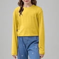 thumbnail image 5 of SERTG Children Solid Color Fashionable Short Tops Long Sleeves Round Neck Sweatshirt Spring Fall Loose T-shirt for Kids 5-13 Years (Yellow,9 Years), 5 of 8