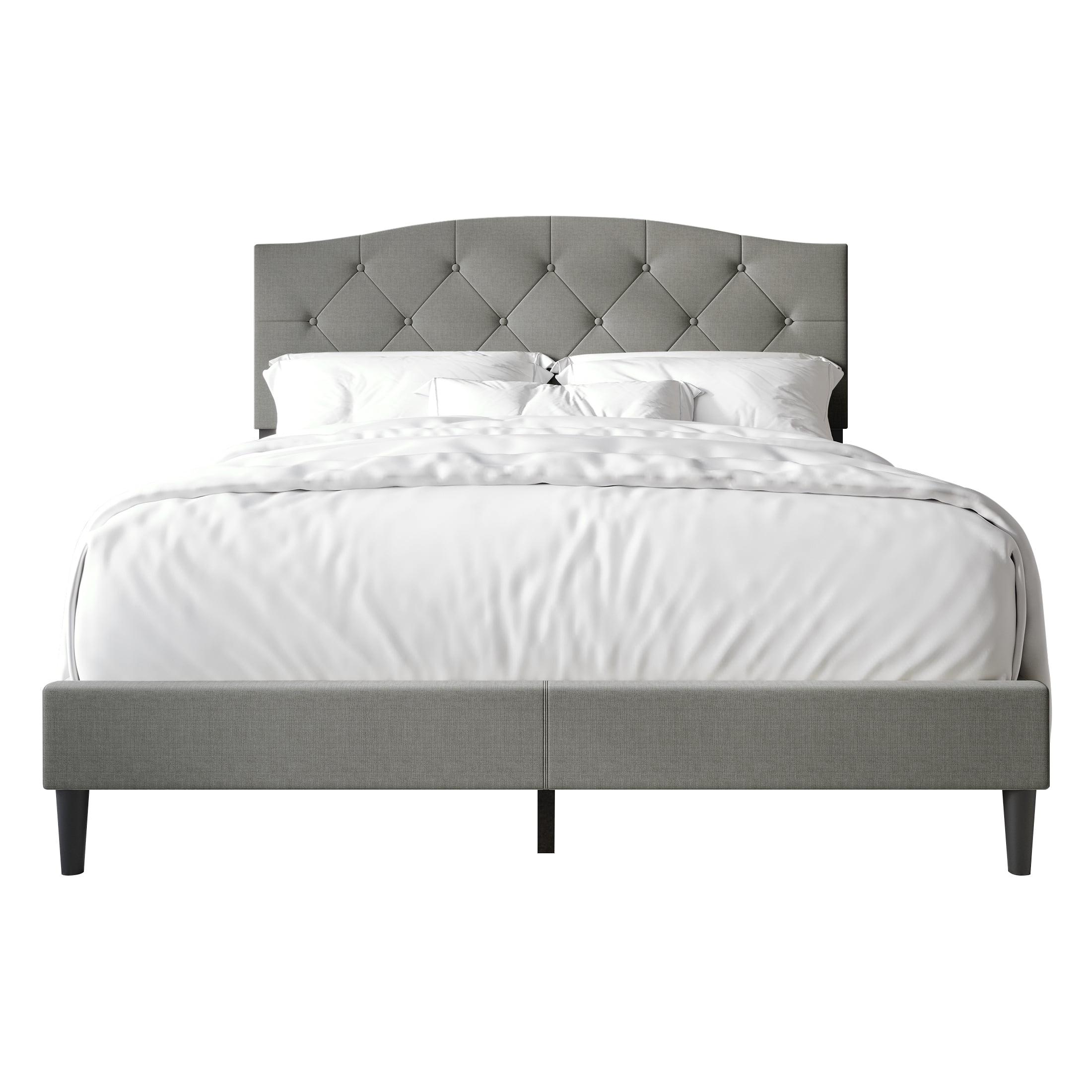 Castle Place Button Tufted Linen Upholstered Platform Bed, Light Grey, King