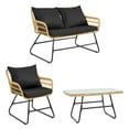 thumbnail image 2 of ModFusion 4-Piece Outdoor Indoor Boho Chic Patio Furniture Set Wicker Chairs with Glass Table & All-Weather Cushion, Black & Light Brown, 2 of 9