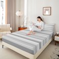 thumbnail image 3 of Castle Fairy Geometric Horizontal Stripe King Sheets 4pcs,Mid Century Thin Line Bedding,Gray Silver White,1 Flat Sheet, 1 Fitted Sheet and 2 Pillowcases, 3 of 7