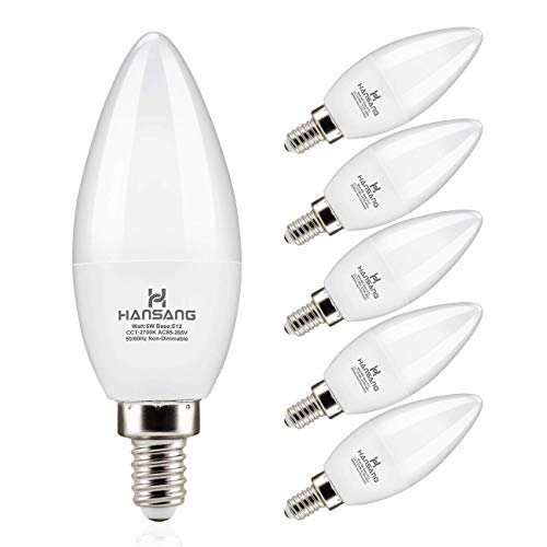 Hansang Candelabra LED Bulbs,60 Watt Equivalent,600LM Warm White 2700K
