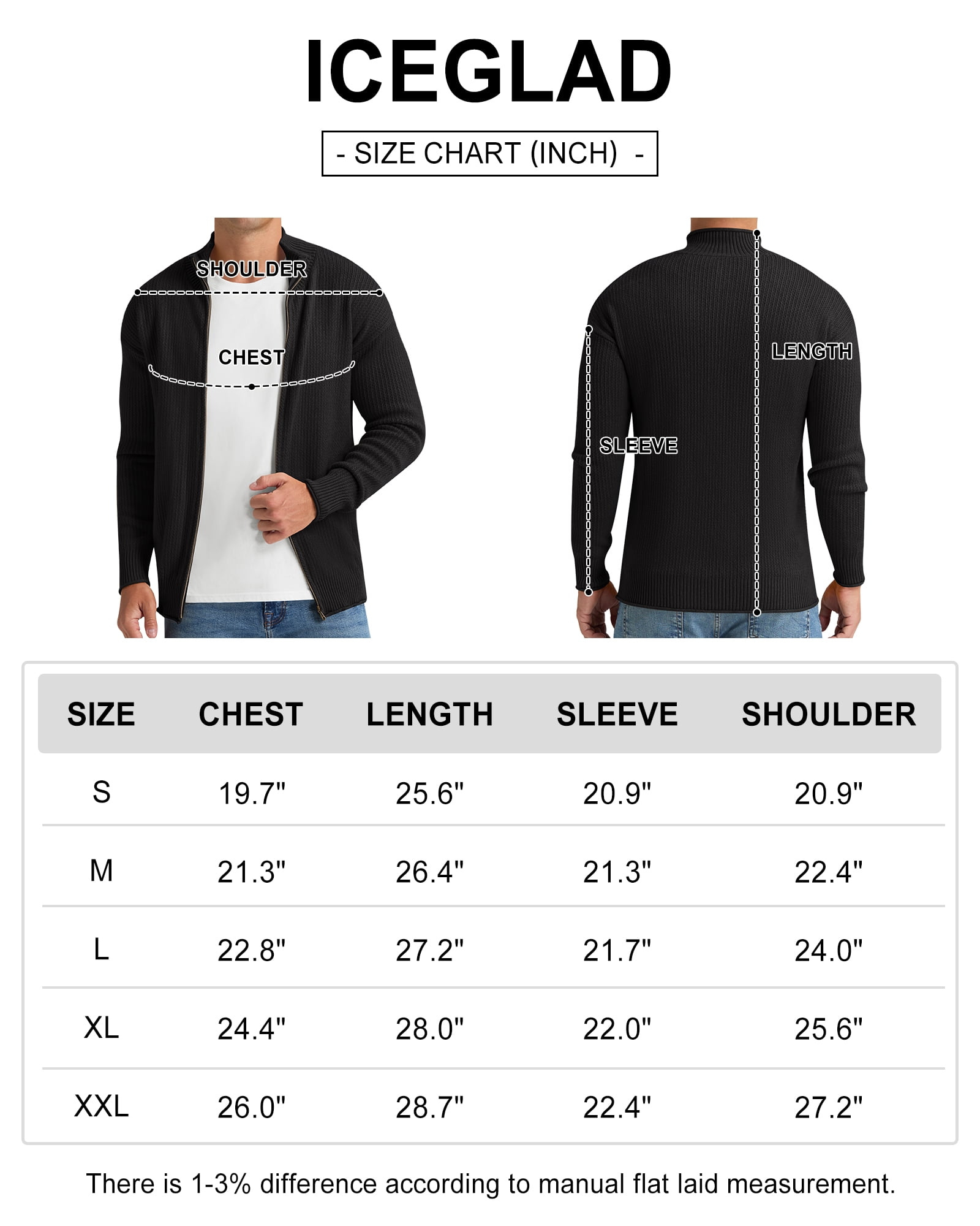 Iceglad Men's Knit Cardigan Sweater Full Zip Mock Neck Ribbed Long Sleeve Lightweight Knit Jacket