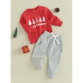 thumbnail image 3 of Wassery Baby Boys Girls Christmas Outfits Set Long Sleeve Truck Letters Print Sweatshirt Elastic Waist Pants 3M 6M 12M 18T 24T 3T Toddler 2Pcs Fall Winter Christmas Clothes, 3 of 9