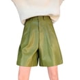 thumbnail image 2 of Women High Waist Faux Leather Booty Shorts Wide Leg Loose PU Leather Bermuda Casual Shorts with Pockets, 2 of 9