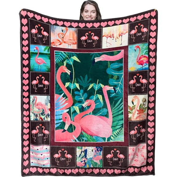 Flamingo Throw Blanket for Adults Kids Warm Super Soft Cozy Micro Flannel Blanket for Bed Sofa Plane/Living Room 50x60 Inch