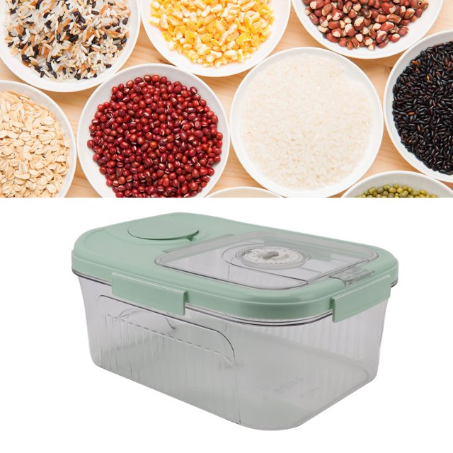 Rice Storage Container, Airtight Rice Container Kitchen Storage Box Transparent Storage Bin with Lid and Measuring Cup, Food Cereal Container Bins for Kitchen Pantry