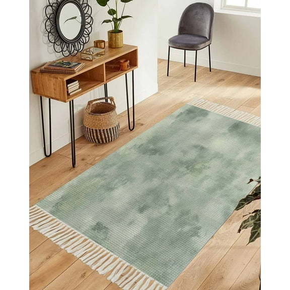 Sage Green Gray Area Rug 3x5ft Woven Runner Rug,Abstract Modern Street Painting Art Ombre Washable Living Room Hallway Bedroom Kitchen Carpet with Tassels,Indoor Outdoor Throw Door Mat for Entryway