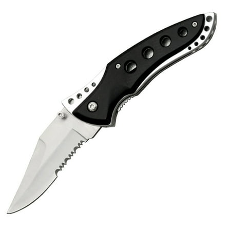 FK 4.5 Black Fin II Folding Knife with Half Stainless Steel Blade ABS Handle Liner Lock & Clip
