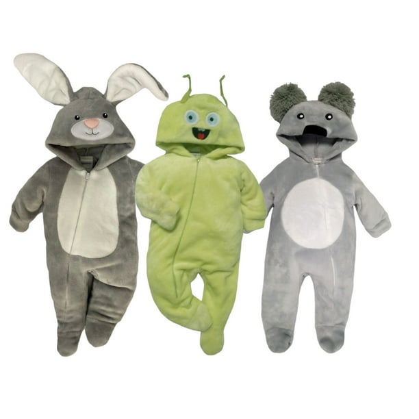 Kit 3 Mamelucos con Gorro Bordado Kiss Conejo Gris, Monstruo, Koala Baby Kisses KitB306