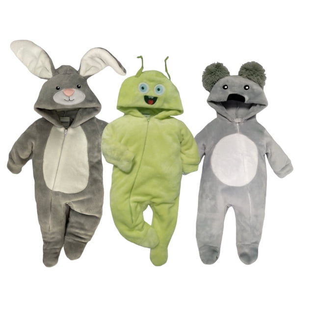 Kit 3 Mamelucos con Gorro Bordado Kiss Conejo Gris, Monstruo, Koala Baby Kisses KitB306