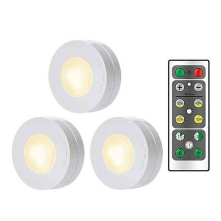 

Remote Control LED Puck Lights Wireless Night Light Indoor Cabinet Lighting Tool 3 Lights with 1 Remote Control