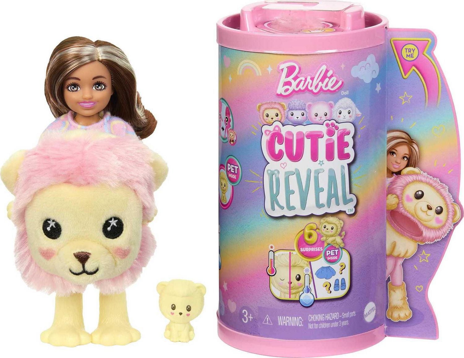 Barbie Cutie Reveal Cozy Cute Tees Series Chelsea Doll & Accessories, Plush Lion, Brunette Small Doll