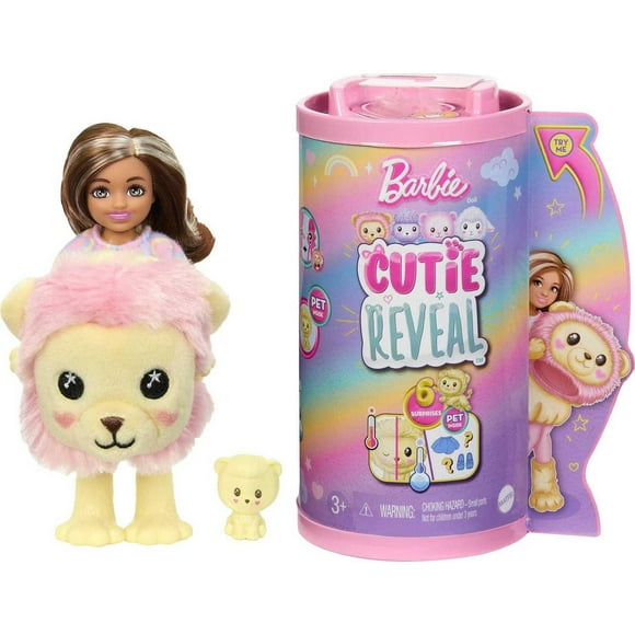 Barbie Cutie Reveal Cozy Cute Tees Series Chelsea Doll & Accessories, Plush Lion, Brunette Small Doll