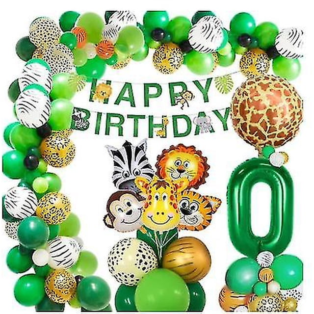 Decoraciones para fiestas temáticas Jungle Safari 67pcs / set que incluyen globos de láminas de animales, pancarta de feliz cumpleaños