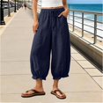 thumbnail image 2 of Pants for Women Casual Cotton And Linen Embroidered Wide Leg Spring And Summer Loose High Waist Straight Elastic Womens Pants Navy XXXL, 2 of 8