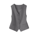 thumbnail image 6 of JGGSPWM Women's Sleeveless Blazer Vest V Neck Slim Fit Formal Waistcoat Button Down Business Casual Office Work Gilet Tops Gray XL, 6 of 6