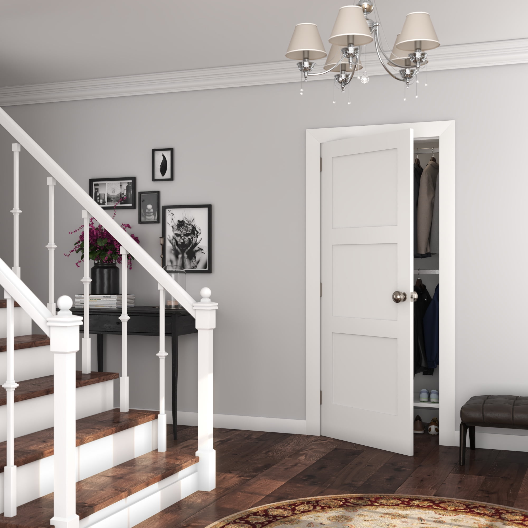 EightDoors 80" x 24" x 1-3/8" 3-Panel Equal Shaker White Primed Solid Wood Core Interior Slab Door