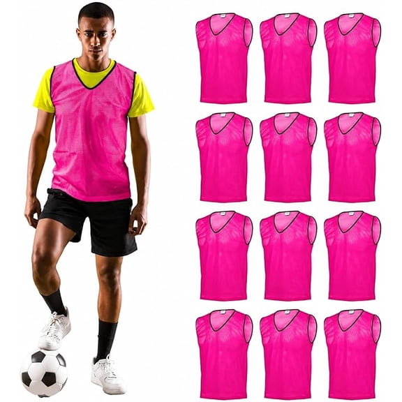 GSi Mesh Training Pinnies for Soccer Basketball and Team Sports (Pink pack of 12)