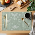 thumbnail image 2 of Sage Green Butterfly Botanical Placemats Set of 2 Summer Plants Line Art Place Mats Indoor Wipeable Table Mats Washable Cloth Dining Table Placemats for Kitchen Holiday Party Home Decor 13x19 Inch, 2 of 9