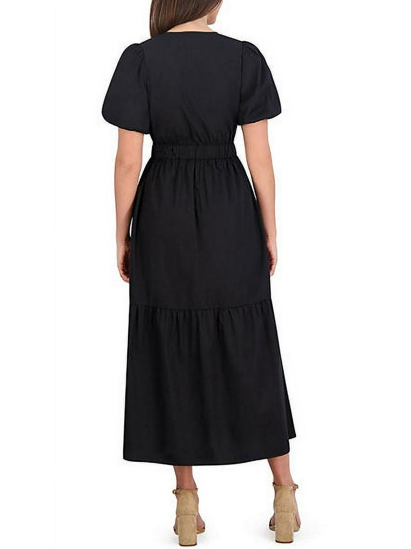 French Connection Women's Puff Sleeve Long Maxi Dress (Black, XXL