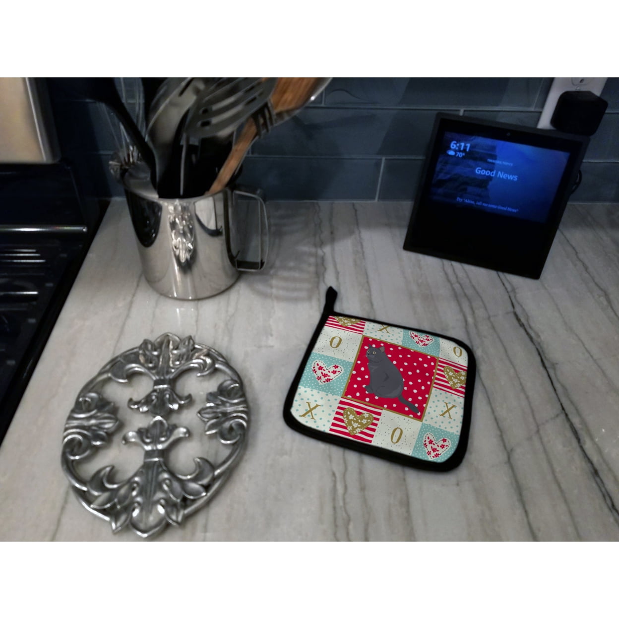 British Shorthair Cat Love Pair of Pot Holders