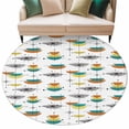 thumbnail image 2 of Orange Turquoise Large Round Rug 8 FT, Non Slip Living Room Area Carpet, Boho Yellow Grey Color Block Bohemian Washable Soft Circle Rug Non-Shedding Floor Carpet for Bedroom Office Dining Room, 2 of 9