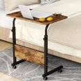 thumbnail image 2 of 23.6 inches Side Table on Wheels, Height Adjustable Desk with Tablet Slot, Portable Mobile Laptop Stand for Bed Sofa, Rustic Brown, 2 of 9