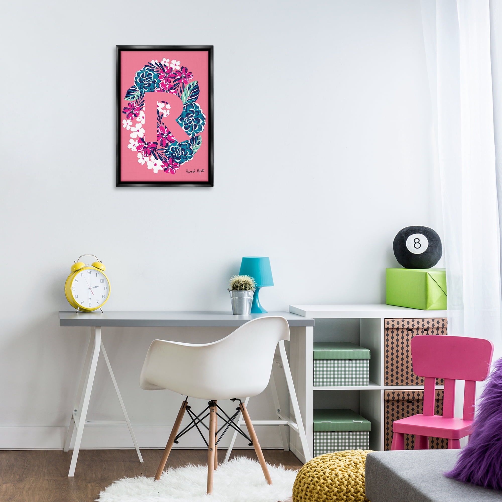 Stupell Industries Floral Bloom Letter R Botanical & Floral Painting Black Floater Framed Art Print Wall Art, 17 x 25