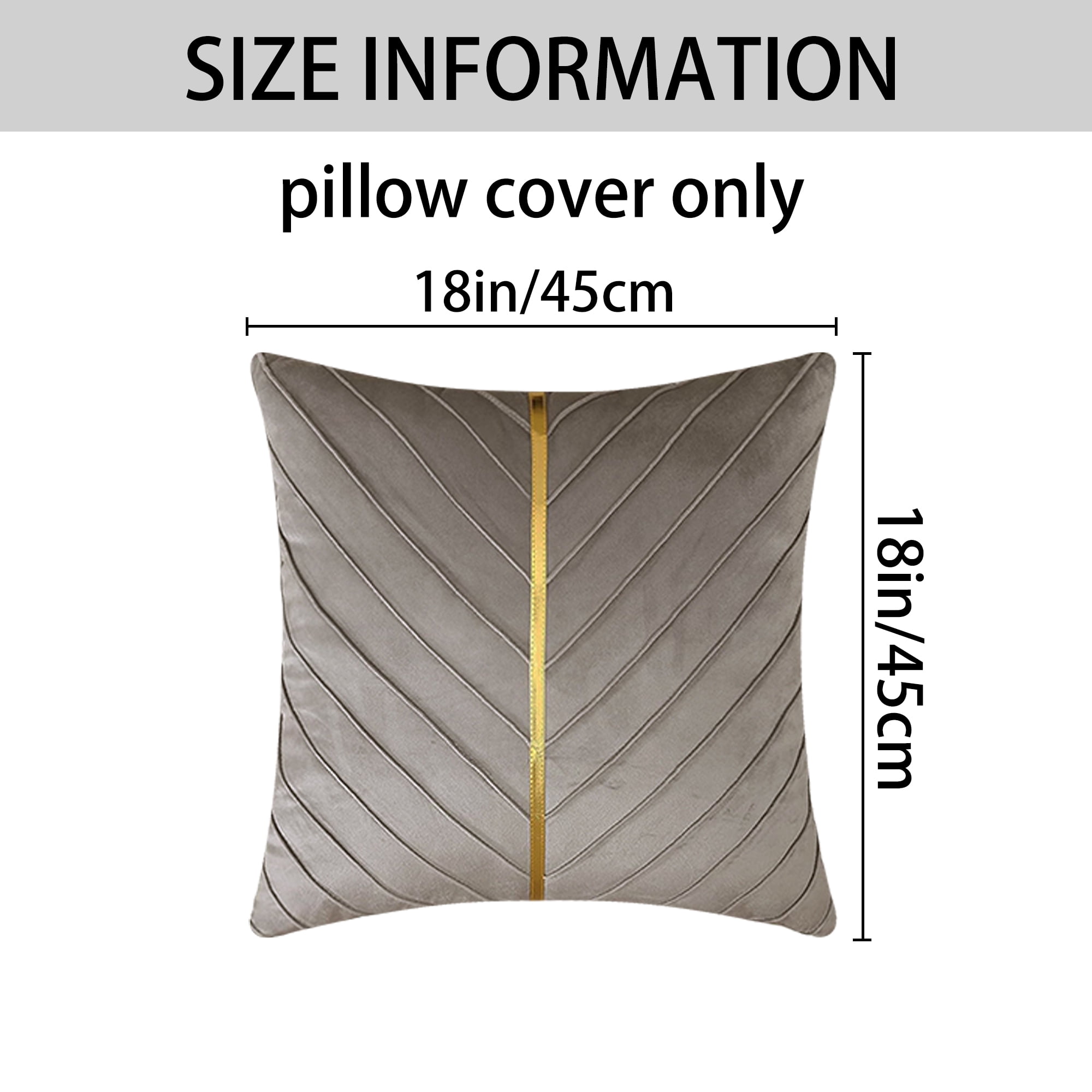 Unique Bargains Velvet Throw Pillow Cover with Gold Striped Cushion Grey 18" x 18"