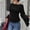 Black, variant on Women's Elegant Boat Neck Ribbed Knit Top – Flare Sleeve Slim Fit Ruched Waist Casual Solid Color Basic Blouse Black,XXL
