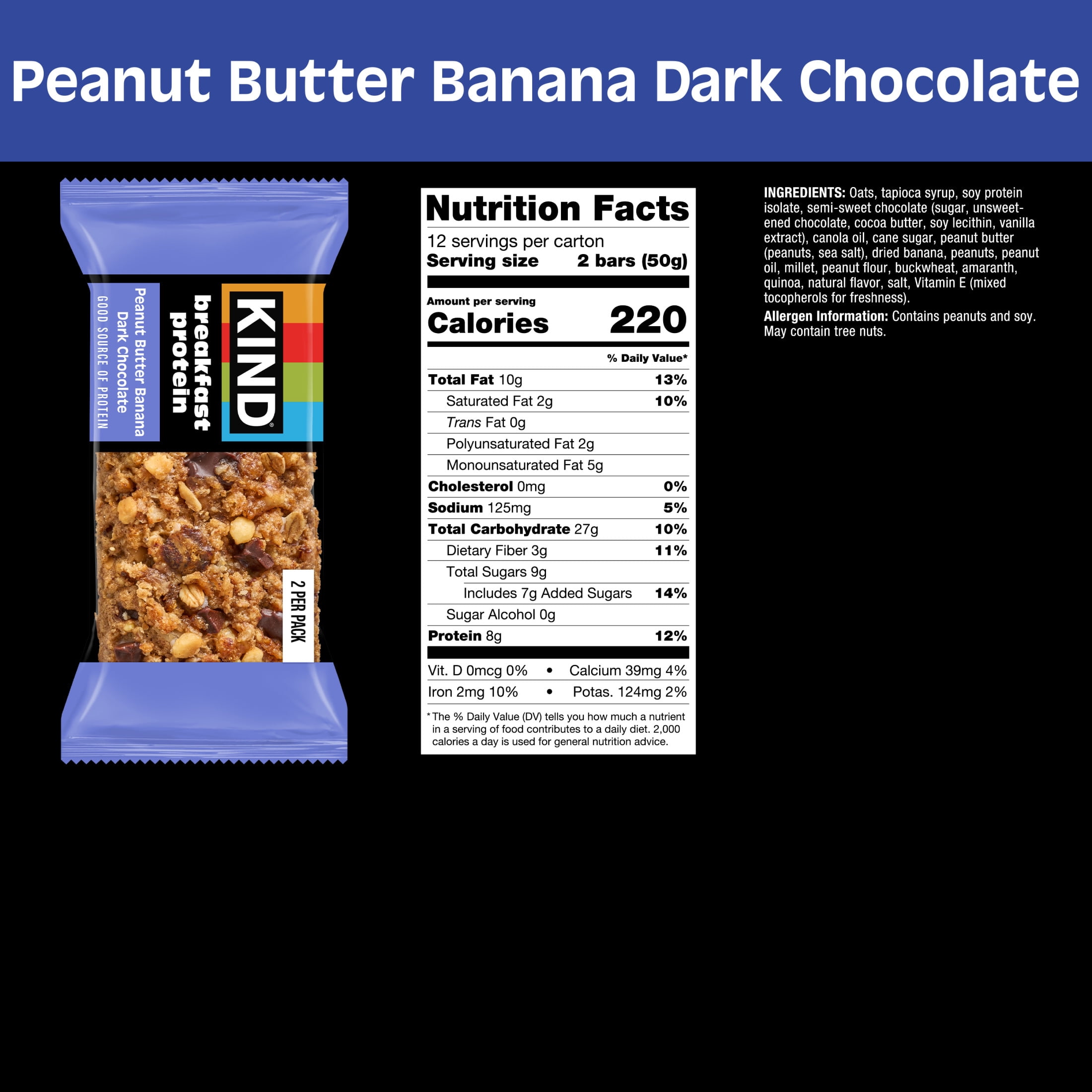 (3 pack) KIND Breakfast Protein Bars, Peanut Butter Banana Dark Chocolate, Gluten Free, 12 Packs