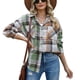 thumbnail image 1 of Camisa a cuadros de manga larga para mujer, diseño de bolsillo en el pecho con botones, abrigo informal holgado a la moda para mujer, verde L, 1 of 7
