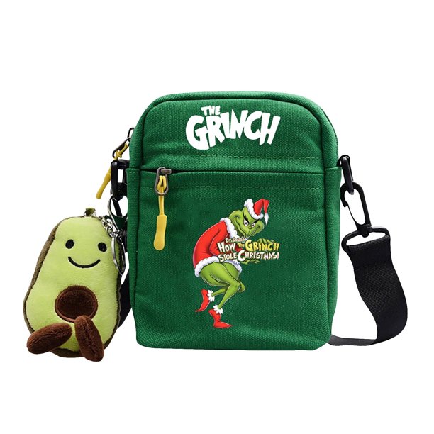 Adorno navideño del Grinch de Hanety, adornos navideños del Grinch, bolso cuadrado pequeño navideño, bonito bolso de hombro, bolso cruzado de lona colorida con cremallera, regalos navideños.