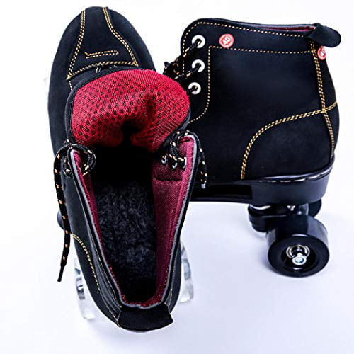 Hurber PU Leather Roller Skates for Women and Men High-Top Shoes Double-Row Design,Adjustable Classic Premium Roller Skates 