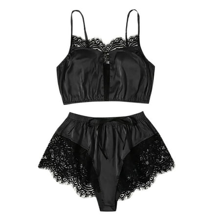 

Women s Summer Sexy Sweetness Pajamas 2 Pieces Sets Lace Trim Cami Crop Tops Lingerie Shorts PJ Lounge Sets Sleepwear