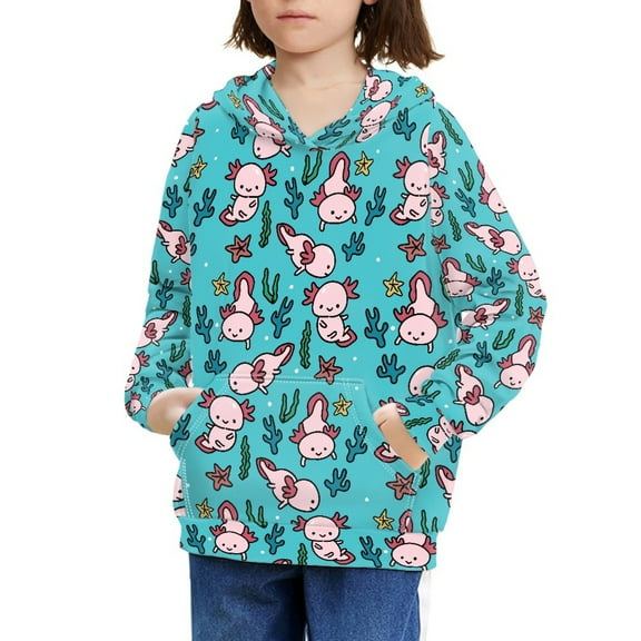 DISNIMO Blue Axolotl Hoodies Kids Pullover Hoodie Sweatshirts for Boys Girls 6-7 Clothes Trendy for School Children Sweatshirt with Hoodie Kids Girl Streetwear Hoodie Soft